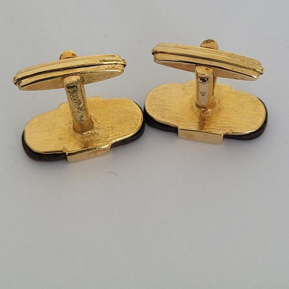 Nina Ricci N Oval Cufflinks Gold Brown Wood Tone French Designer Retro Vintage - Picture 6 of 7